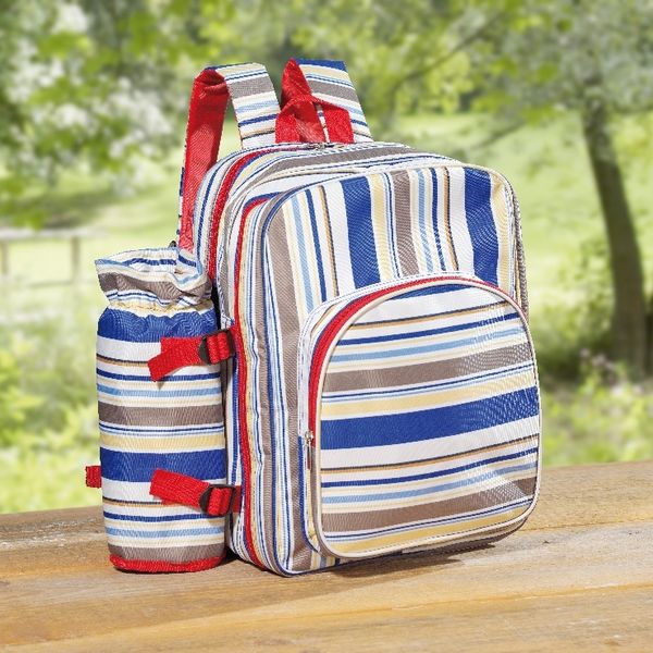 18-tlg. Picknickrucksack TRAMP mit isoliertem Hauptfach für Lebensmittel und abnehmbarem Flaschenhalter.