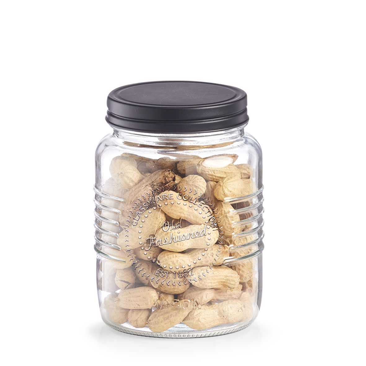 Vorratsglas, Glas; Metall, Ø10,5x14,6 cm. Farbe: schwarz. Fassungsvermögen: 920 ml. Lebensmittel wie Pasta, Reis aber auch Süßigkeiten finden in