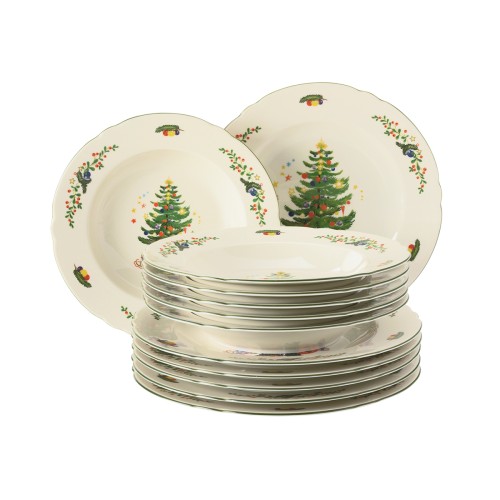 Seltmann Tafelservice 12-teilig, rund mit Relief, Form: Marieluise, Dekor: 43607 Weihnachten, hohe Kantenschlagfestigkeit, Made in Germany