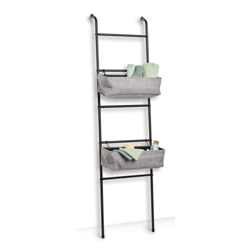 Leiter-Regal m. 2 Körben, Metall, schwarz/grau / Maße: 43x23x168 cm