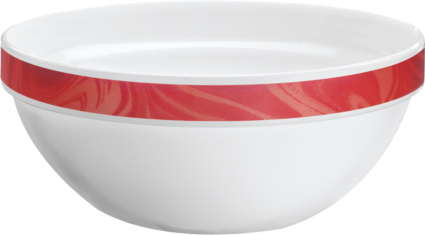 Stapelschale NATURA mit rotem Muster. Durchmesser 17 cm mit ca. 0,9 Liter, aus Opalglas. Von Bormioli Rocco.