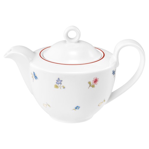 Seltmann Teekanne 1 0,55 l, rund, Form: Community, Dekor: 57388 Streublume rote Linie, hohe Kantenschlagfestigkeit, Made in Germany