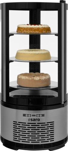 SARO Kuchenvitrine 100 Liter, Modell SARINA - Material: (Gehäuse) schwarzer Kunststoff mit Edelstahlblende - Doppelverglast - 3