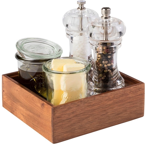 Holzbox -WOODY- 15 x 15 cm, H: 5,5 cm Akazienholz innen: 13 x 13 cm nicht spülmaschinengeeignet stapelbar Farbe: Braun