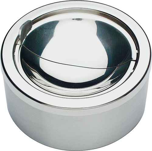 Aschenbecher Ø 12 cm, H: 5,5 cm Edelstahl Behälter matt poliert Windschutzdeckel hochglanzpoliert spülmaschinengeeignet