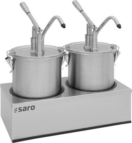SARO Saucenspender PD-002 - Material: Edelstahl, Chrom - Klick-System - Dosierung einstellbar, max. 40 ml - Inkl. Halter für zwei