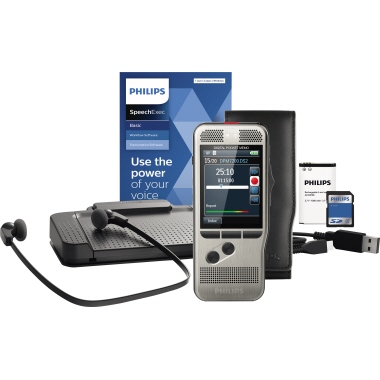 Philips Diktiergerät Digital Pocket Memo Starter Kit DPM 7700/03 5,3 x 12,3 x 1,5 cm (B x H x T) 2.800 (SP), 1.400 (QP), 200