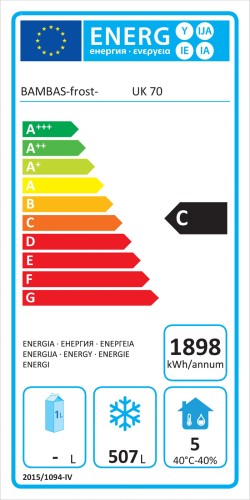 SARO Gewerbetiefkühlschrank Modell UK 70 Made in Europe - Material (innen/außen) Edelstahl 304 - 1 Tür (B 690 x H 1675 mm), Türanschlag
