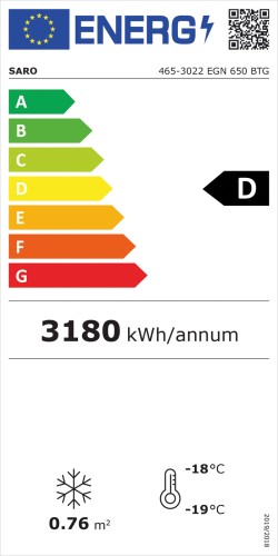 SARO Tiefkühlschrank mit Glastür, Modell EGN 650 BTG - Material: (Gehäuse und Innenraum) Edelstahl - Glastür selbstschließend, abschließbar