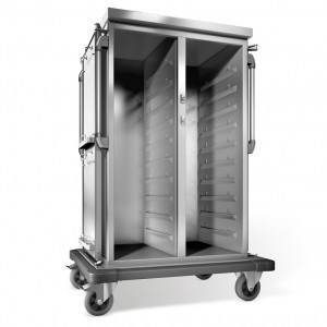 BLANCO Tablett-Transportwagen, doppelwandig, isoliert, 2 Flügeltüren / 2 Schrankräume, 4 stahlverzinkte Rollen Ø 160 mm, 2 Bockrollen und 2