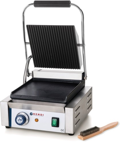 HENDI Kontaktgrill - Einzel - 290x370x(H)210 mm - oben gerillt, unten glatt - 1800 W
