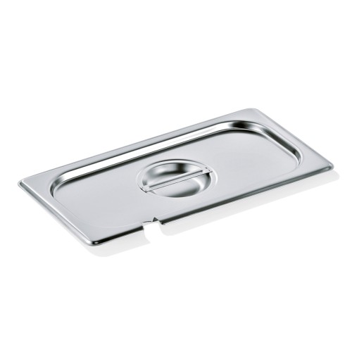 GN 1/3 Deckel mit Löffelaussparung, Materialstärke 0,7 mm. Material: Chromnickelstahl 18/8. Serie: GN 90.