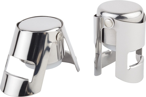 2 Sektverschlüsse Ø 4 cm, H: 5,5 cm Edelstahl / Gummi Arabicum zum luftdichten Verschließen spülmaschinengeeignet