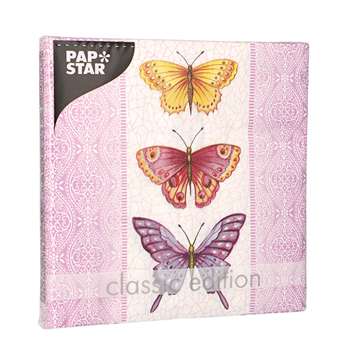 20 Servietten, 3-lagig 1/4-Falz 33 cm x 33 cm "Gentle Butterflies" von PAPSTAR