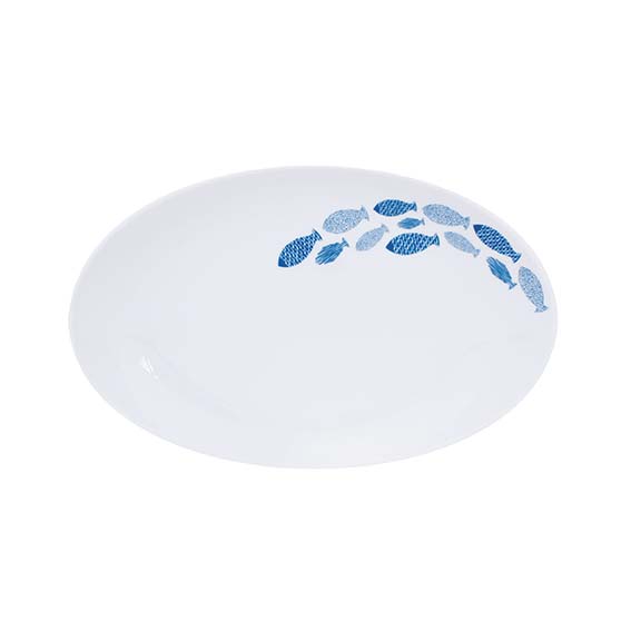 Platte oval coup 32 cm - Form: Simply Coup -, Dekor 39918 Fische - aus Porzellan. Hersteller:, Eschenbach. "Made in Germany".