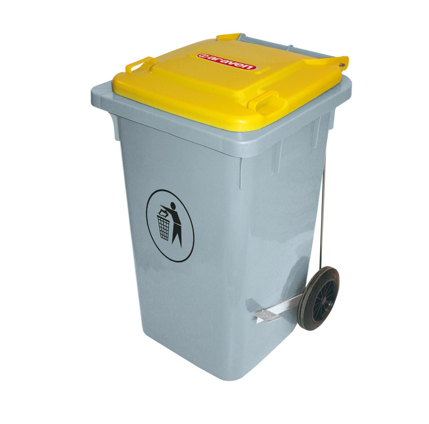 ARAVEN Abfalleimer in den Abmessungen 490x520x655mm mit 80 Liter Füllvermögen, gelb