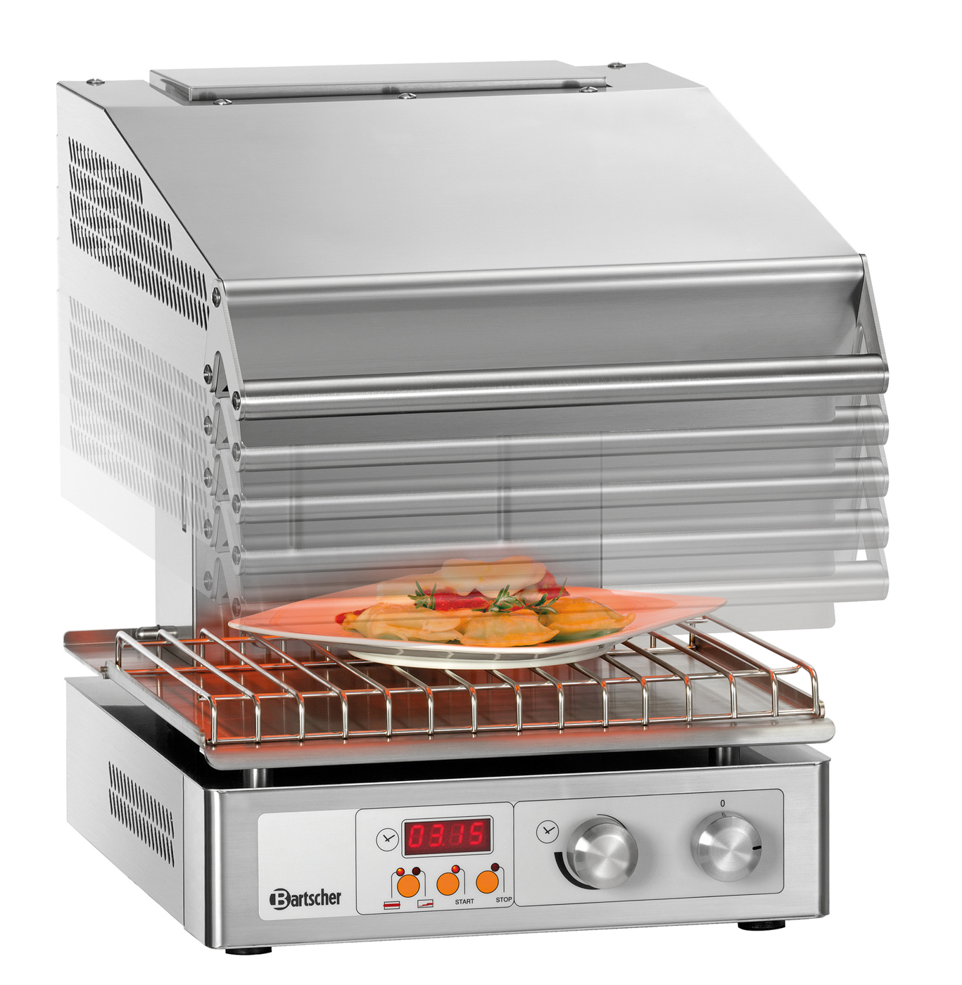 Bartscher Hi-Light-Lift-Salamander 400-2Z |Fettauffangbehälter: Ja | Maße: 40 x 57 x 51,5 cm.Gewicht: 41 kg