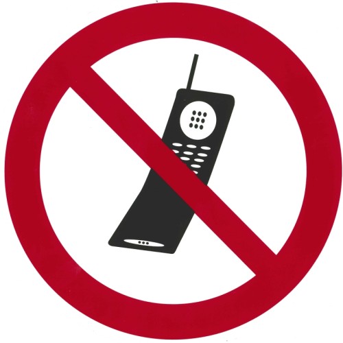 Verbotsschilder zweifarbig, auf selbstklebender Folie Durchmesser: 10 cm, Handy verboten