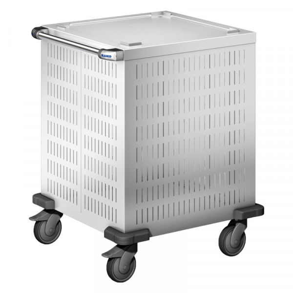 BLANCO Korbspender a. rostfreiem Edelstahl, 4 Lenkrollen Ø 125 mm, davon 2 m. Feststeller, mit Kühlschlitzen zum Einfahren und Kühlen von