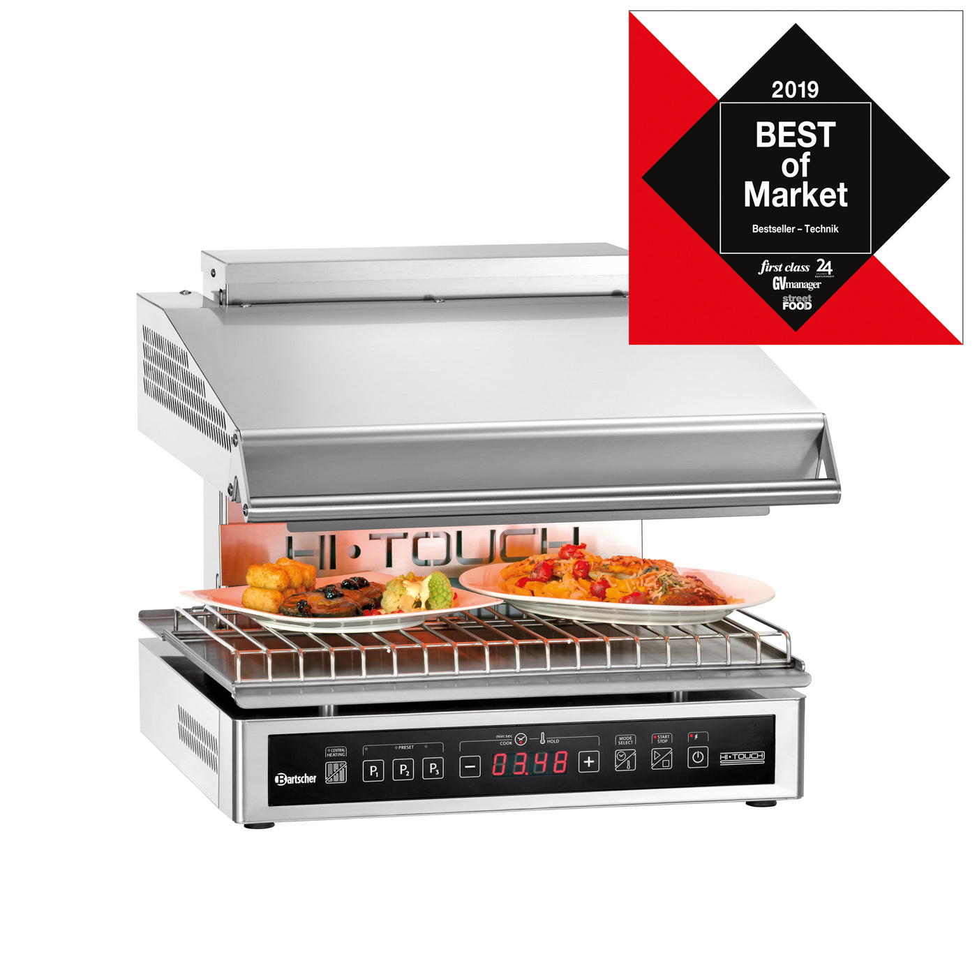 Bartscher Hi-Light-Lift-Salamander "Premium" |Fettauffangbehälter: Ja | Maße: 58,5 x 60 x 51,5cm. Gewicht: 61,4 kg