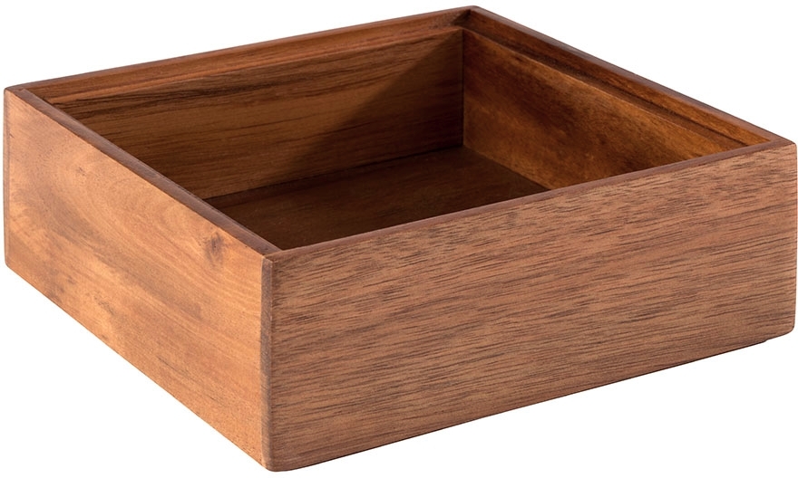 Holzbox -WOODY- 15 x 15 cm, H: 5,5 cm Akazienholz innen: 13 x 13 cm nicht spülmaschinengeeignet stapelbar Farbe: Braun