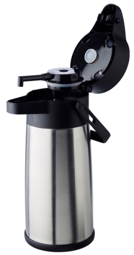 Pump-Isolierkanne -BUDGET- Ø 13,5 cm, H: 32,5 cm Edelstahl, Polypropylen mattiert, doppelwandig Tragegriff, Dreh-Pumpknopf. Inhalt: 2,2 Liter