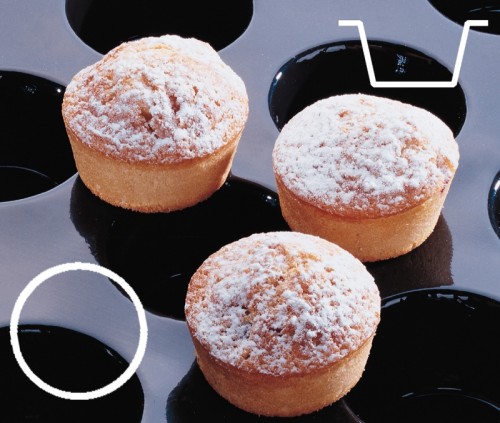 Silikonmatte Mini Muffins Backmatte aus schwarzem glasfaserverstärktem Silikon, für 60 x 40 cm Backbleche Durchmesser: 5,1 cm, Höhe: 3 cm,