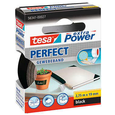tesa® Gewebeband extra Power® Perfect Innenbereich, Außenbereich 19 mm x 2,75 m (B x L) schwarz