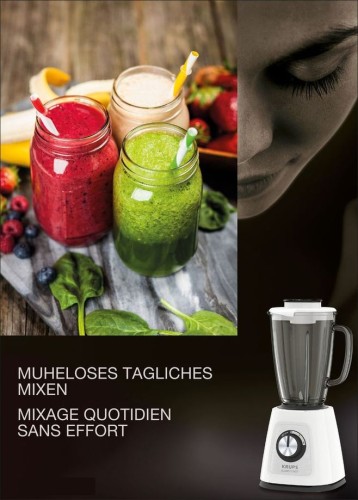 Krups BLENDFORCE+ Standmixer, 800 W, 1,75 Liter hitzebeständiger Glasbehälter, 6 Messer, 2 Geschwindigkeiten, weiß