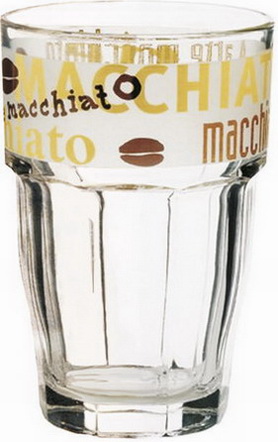Latte Macchiato-Glas HOURS, Inhalt: 0,37 Liter, Höhe: 120 mm, Durchmesser: 83 mm, stapelbar, gehärtet, für Heißgetränke, mit Druck.