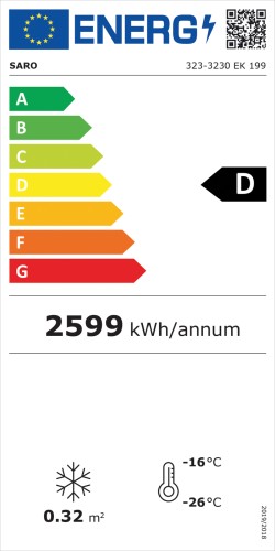 SARO Tiefkühlschrank mit Glastür, Modell EK 199 - Material: (Gehäuse) Stahl einbrennlackiert, weiß; (Innenraum) Leichtmetall, weiß;
