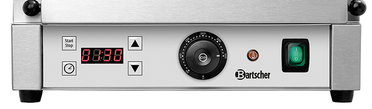 Bartscher Kontaktgrill "Panini" 1RDIG |Programmierung: Zeit (6 einstellbare Programme) |Maße: 41 x 40 x 20,0 cm. Gewicht: 18 kg