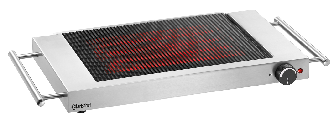 Bartscher Grillplatte GP1200, gerillt | Temperaturregelung: Stufenlos | Maße: 64 x 36,5 x 63 cm. Gewicht: 4,3 kg