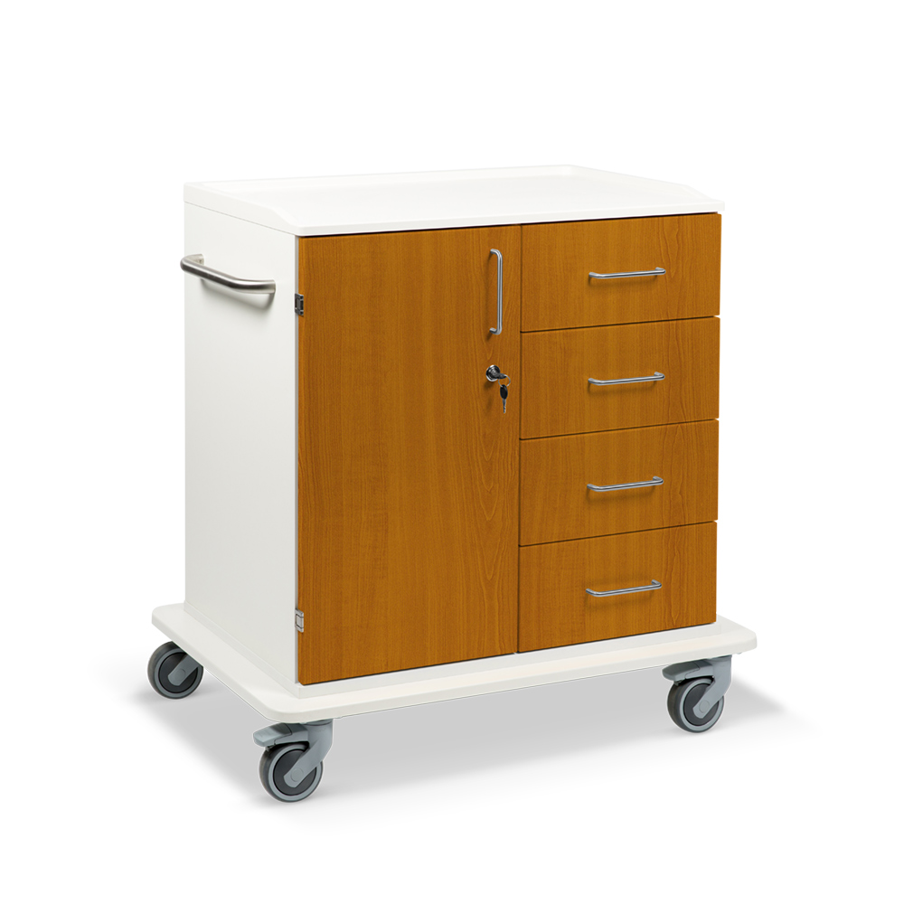 ETHERNASOLID® MULTICART Multifunktionswagen T22 mit einer Drehtür links, 4 Schubladen rechts und Schiebegriff, Kirsche