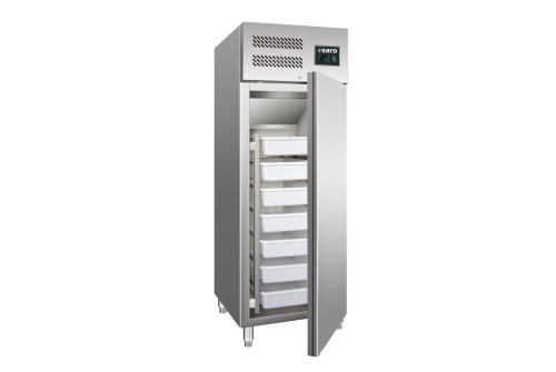 SARO Fischkühlschrank Modell GN 600 TNF - Material: (Gehäuse und Innenraum) Edelstahl; (Behälter) Kunststoff - Tür selbstschließend,