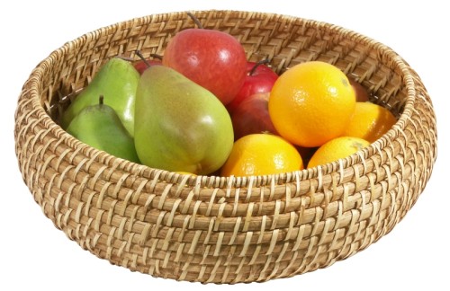 Korb RONDIVA, rund, 22 cm Durchmesser. Aus Bambus und Rattan, stabile Ausführung, bauchige Form. Höhe ca. 8 cm.