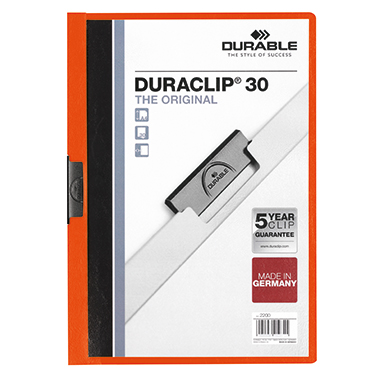 DURABLE Klemmmappe DURACLIP® 30 DIN A4 Hartfolie Farbe der Rückseite: orange Farbe der Klemme: schwarz