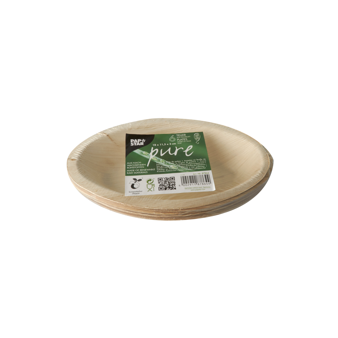 6 Teller, Palmblatt "pure" oval 18 cm x 11,5 cm x 3 cm von PAPSTAR