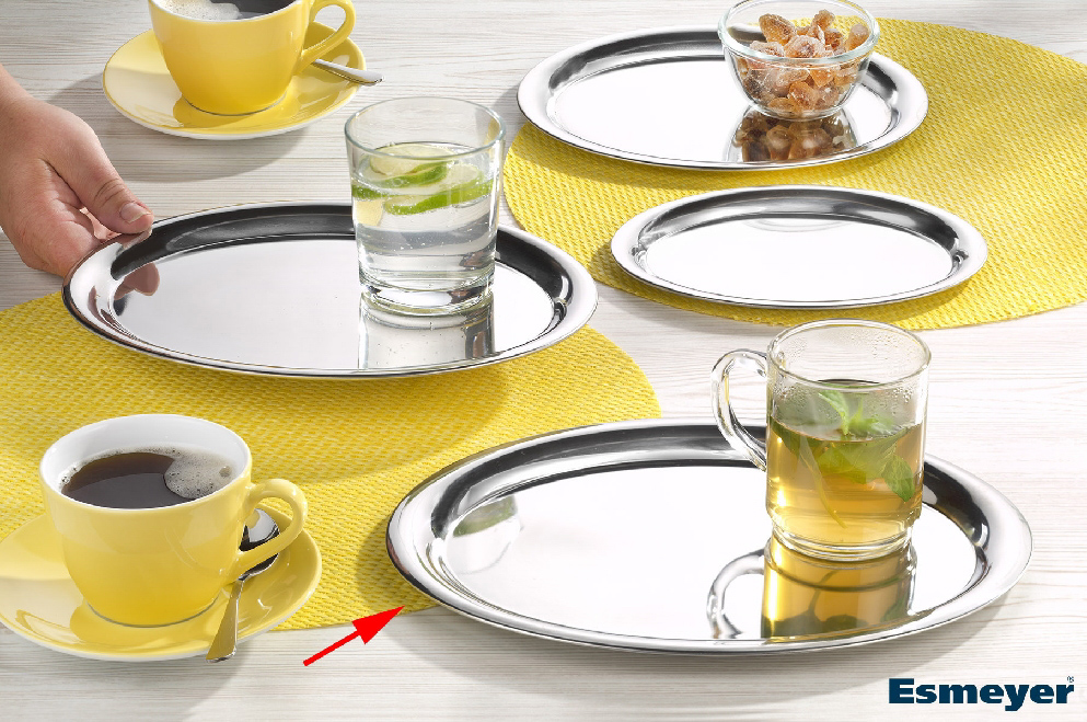 Ovales Serviertablett DAILY aus Edelstahl 18/10, Länge: 29 cm, Breite: 22 cm, Höhe: 1,1 cm, hochglänzend, mit gebördeltem Rand,