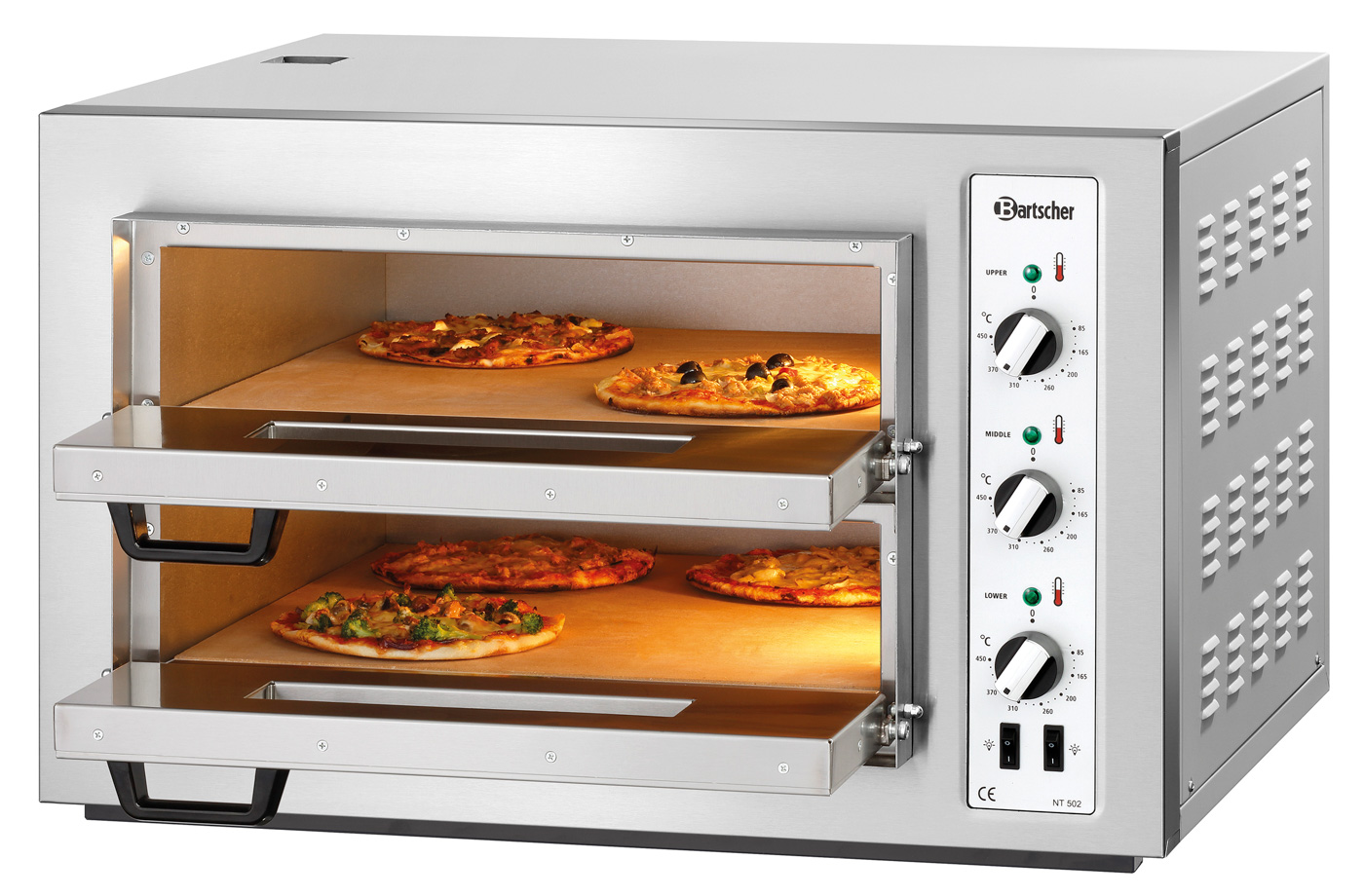 Bartscher Pizzaofen NT 502 | Spannung: 400 V |Maße: 80 x 75 x 51,0 cm. Gewicht: 63 kg