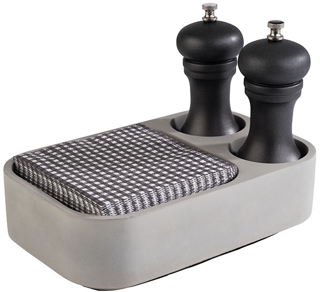 Table Caddy -ELEMENT- 23,5 x 16 cm, H: 6,5 cm Beton mit möbelschonender Unterseite 2 Löcher je 6,5 cm Innenmaße: 14,5 x 14 cm
