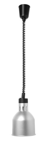 Höhenverstellbare Wärmelampe, Zylinderform, silberfarben.