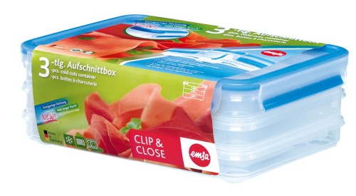 Emsa CLIP & CLOSE Aufschnittboxsystem-Set 3 x 1,0 Liter rechteckig - Clipbox 100 % dicht - Qualität made in Germany