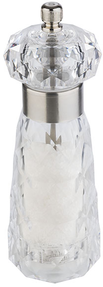 Salzmühle -DIAMOND- Ø 6 cm, H: 18 cm Acryl, Edelstahl, mattiert Farbe: transparent Mahlwerk aus Edelstahl Mahlgrad stufenlos