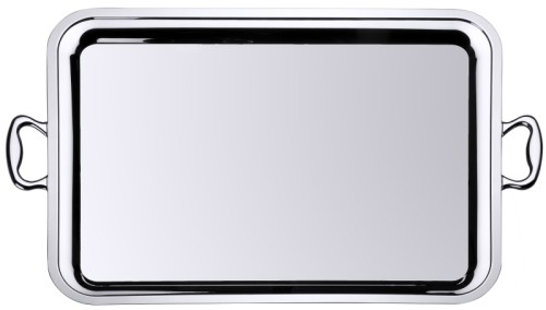 Buffet-Tablett aus Edelstahl 18/10, hochglänzend, mit offenem Rand, mit Hohlgriffen, Materialstärke 1,5 mm, extra schwere Qualität