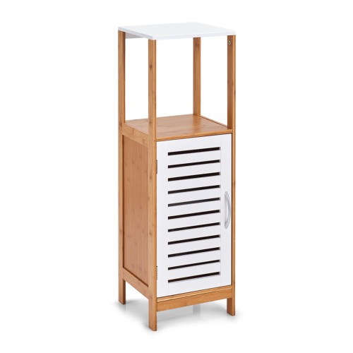 Badschrank, Bamboo; MDF, 30x30x96 cm. Farbe: weiß/bamboo. Bamboo & white - Praktischer Badschrank mit genug Stauraum für Ihre Handtücher