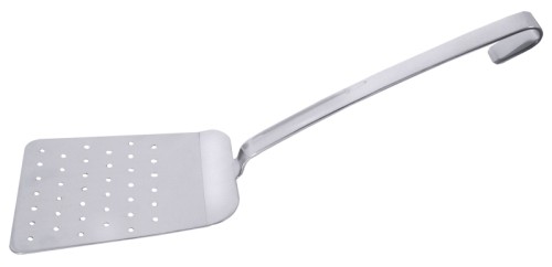 Kippbratpfannenschaufel mit perforiertem Blatt, aus Edelstahl 18/10, hochglänzend, fugenlos, extra große Schaufelfläche, 4 mm