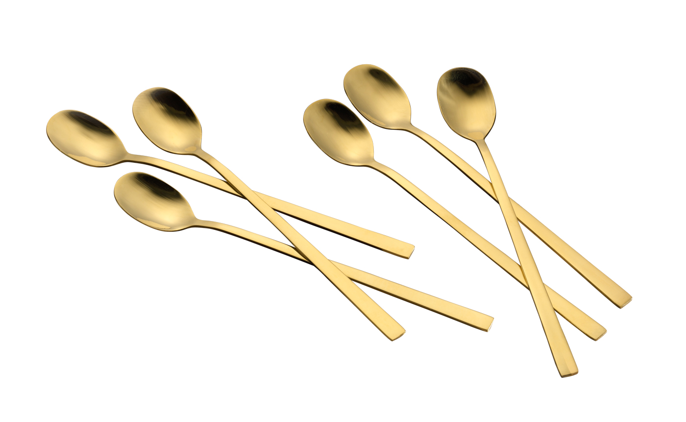 6er Pack Langstiel-Löffel MELINA, Edelstahl, mit PVD-Beschichtung, Farbe: Gold. Edelstahl 18/10, poliert, Materialstärke: 2.0 mm