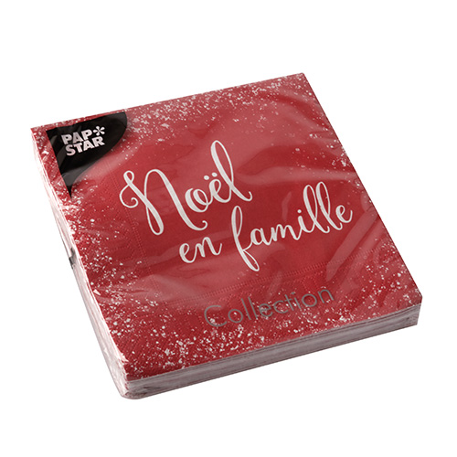 20 Servietten, 3-lagig 1/4-Falz 33 cm x 33 cm rot "Noel en Famille" von PAPSTAR