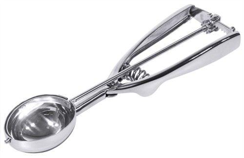 Eisportionierer, oval aus Edelstahl 18/10, Feder aus Edelstahl 18/0, hochglänzend Portionsgröße: 1/30 l, Löffelmaß: 5,5 cm x 4 cm,
